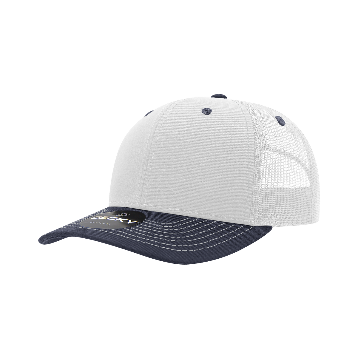 Decky 6031 6 Panel Mid Profile Structured Contra-Stitch Trucker - Wht/Nvy