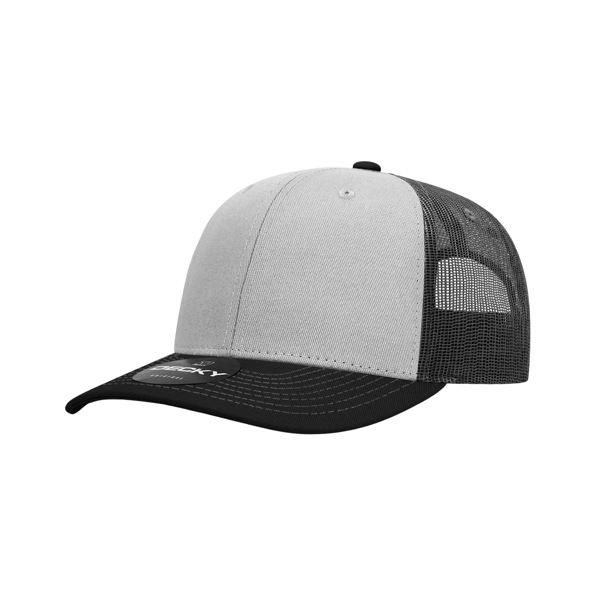 Decky 6031 6 Panel Mid Profile Structured Contra-Stitch Trucker - Blk/Gry/Cha