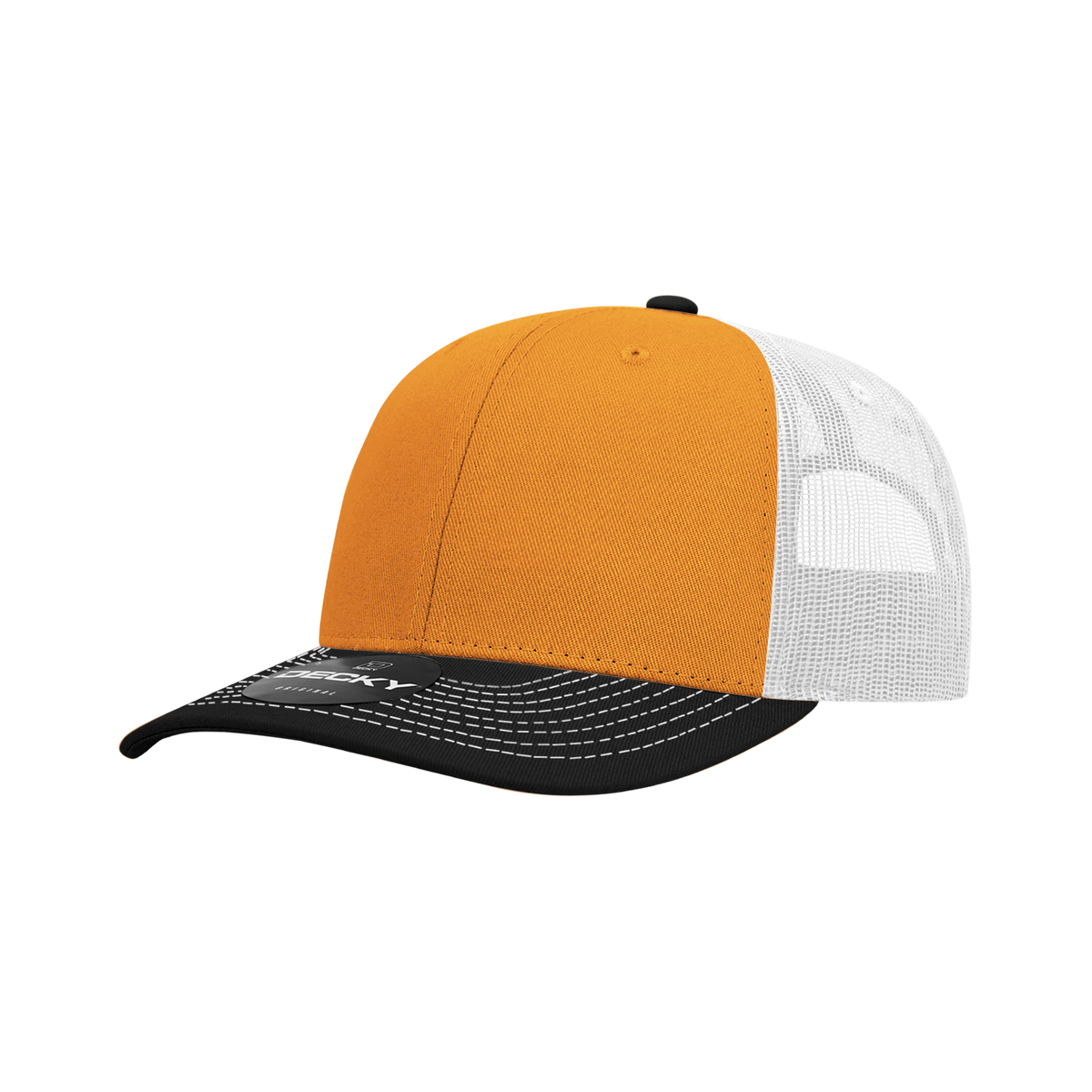 Decky 6031 6 Panel Mid Profile Structured Contra-Stitch Trucker - Blk/Orn/Wht