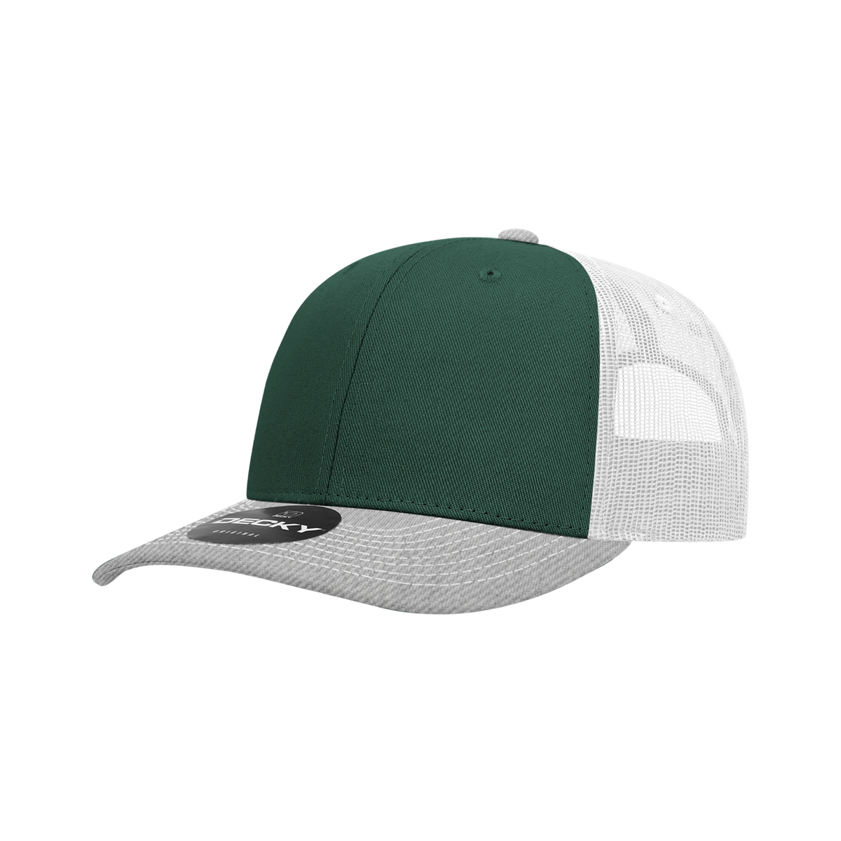 Decky 6031 6 Panel Mid Profile Structured Contra-Stitch Trucker - Hgy/For/Wht