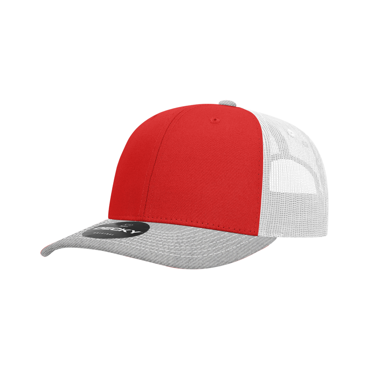 Decky 6031 6 Panel Mid Profile Structured Contra-Stitch Trucker - Hgy/Red/Wht