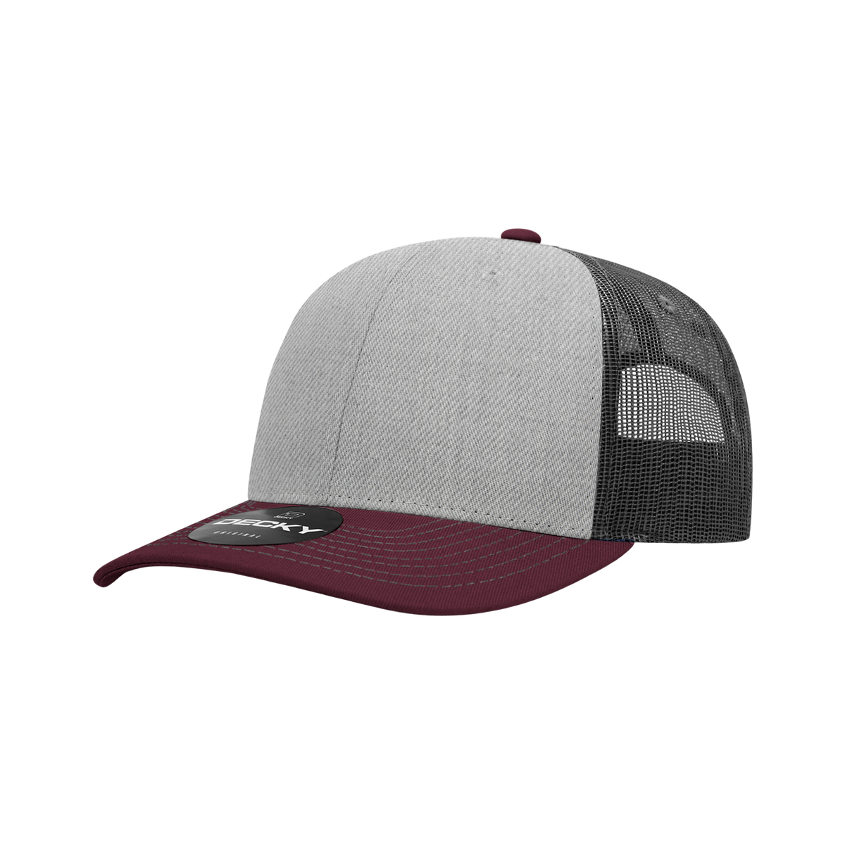 Decky 6031 6 Panel Mid Profile Structured Contra-Stitch Trucker - Mar/Hgy/Cha