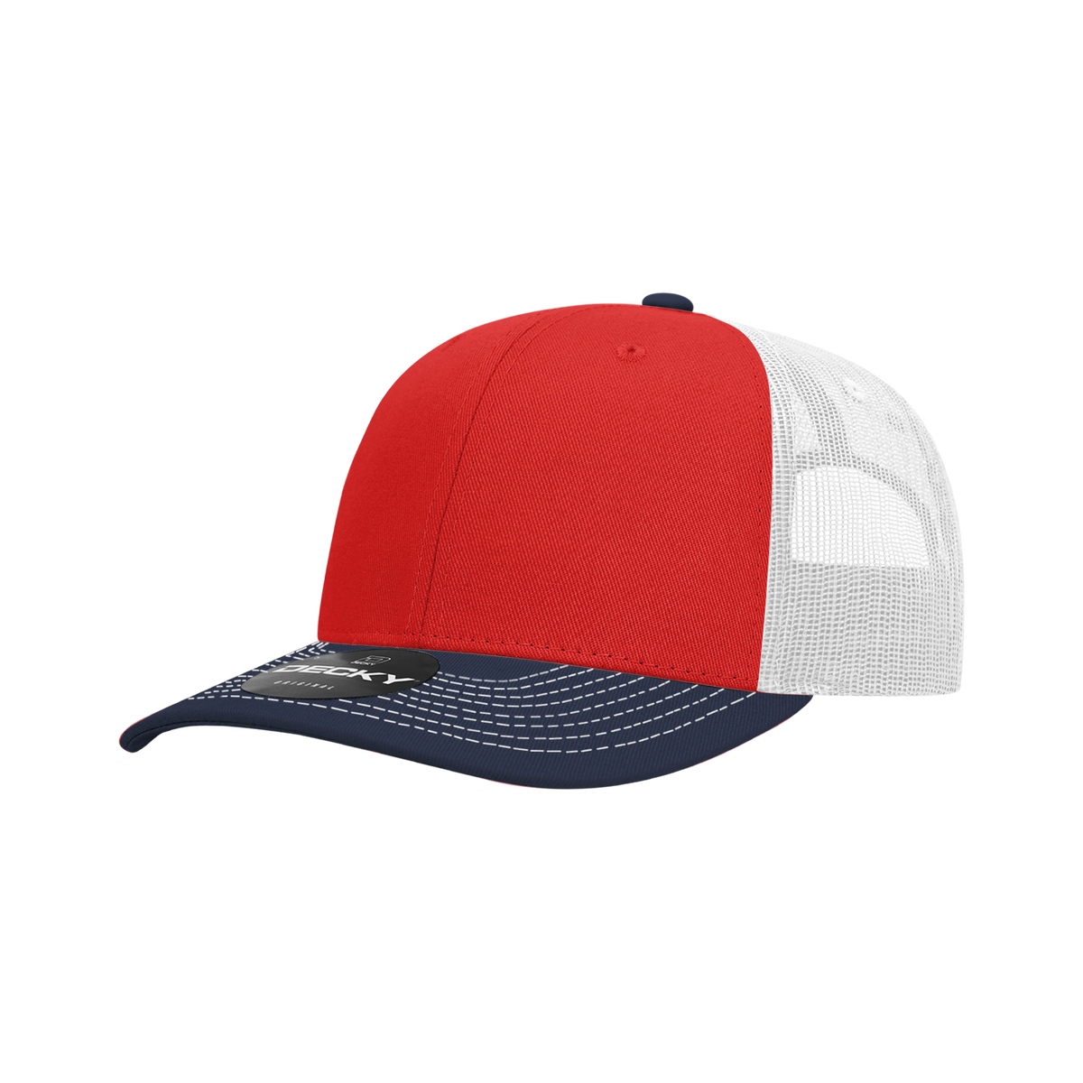 Decky 6031 6 Panel Mid Profile Structured Contra-Stitch Trucker - Nvy/Red/Wht