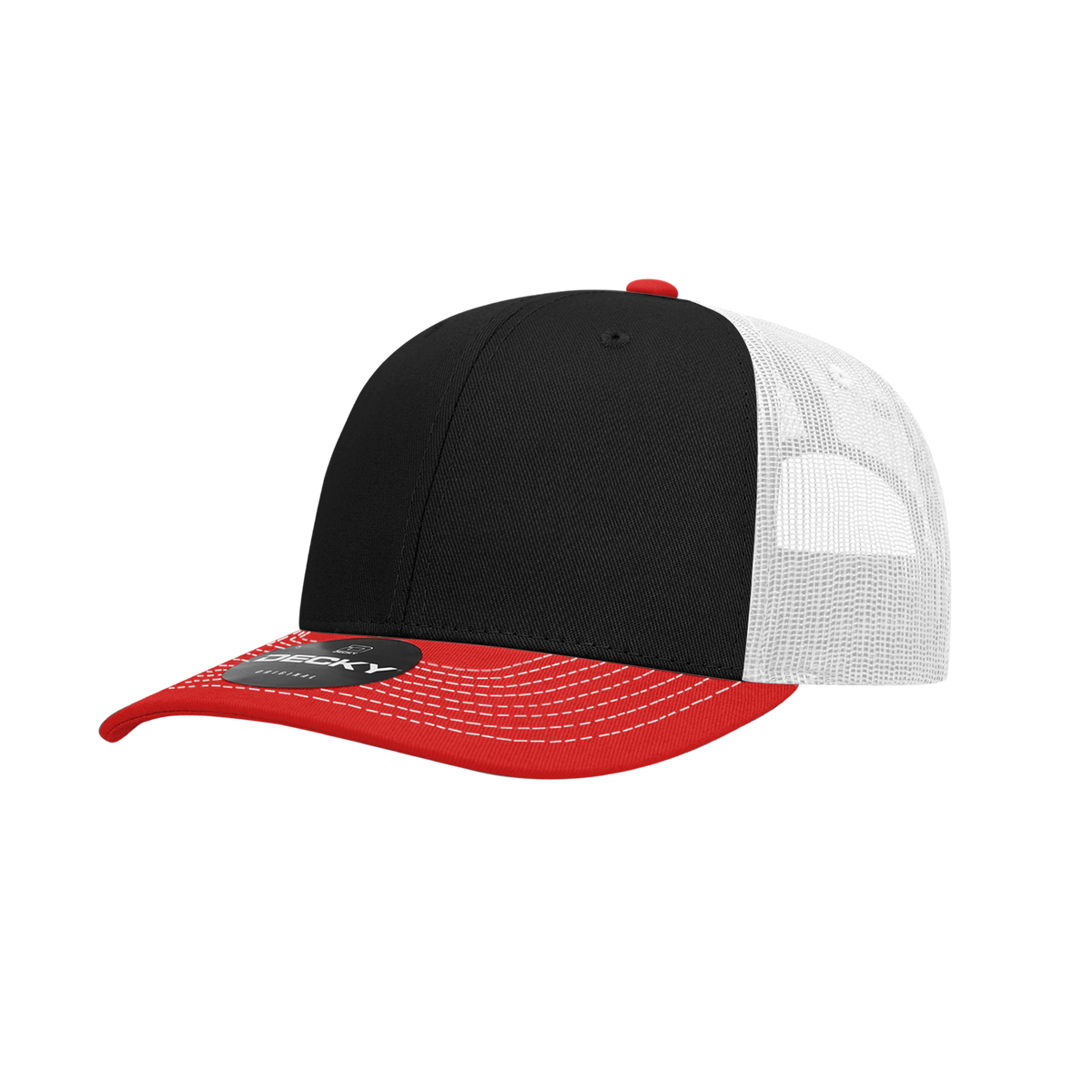 Decky 6031 6 Panel Mid Profile Structured Contra-Stitch Trucker - Red/Blk/Wht