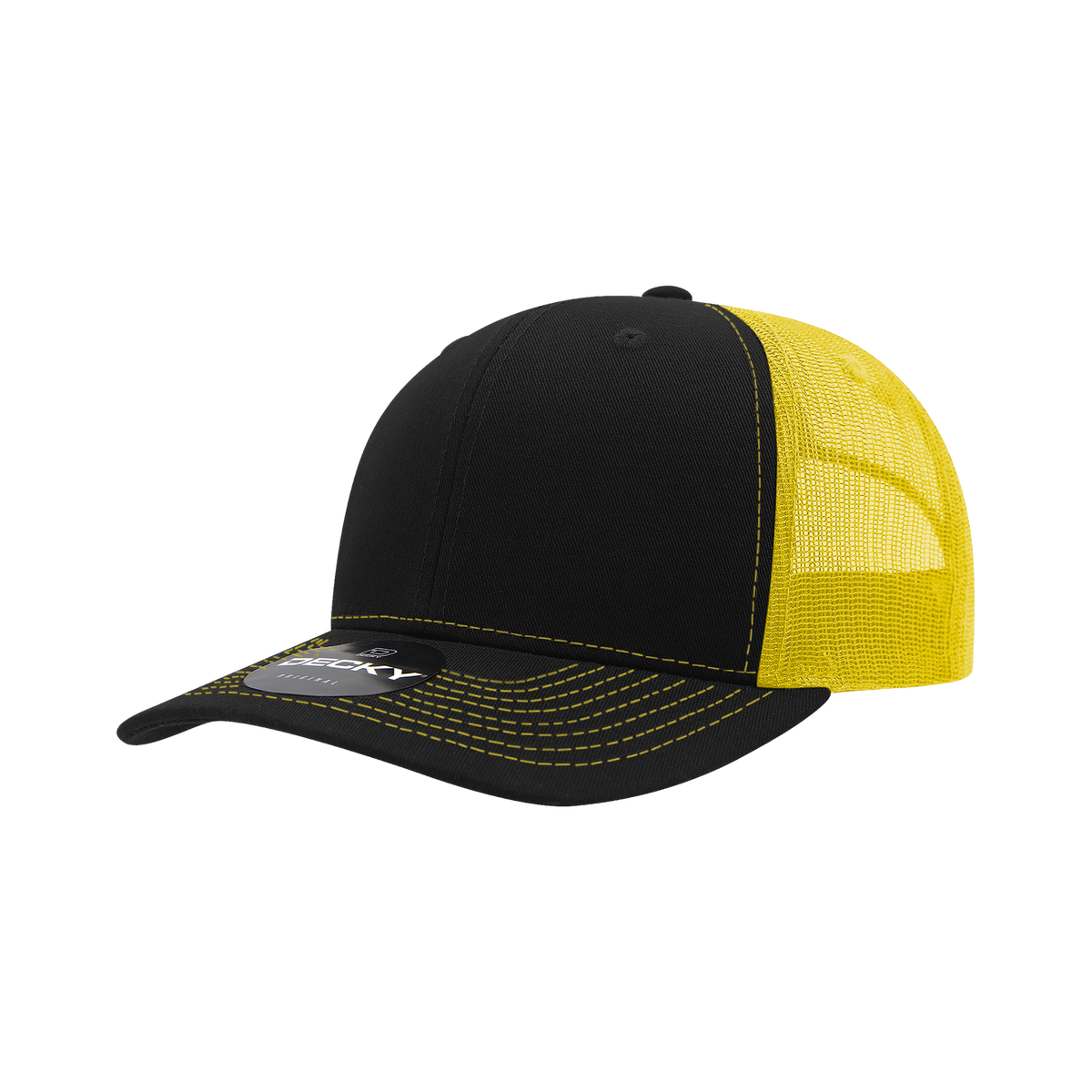 Decky 6031 6 Panel Mid Profile Structured Contra-Stitch Trucker - Blk/Yel