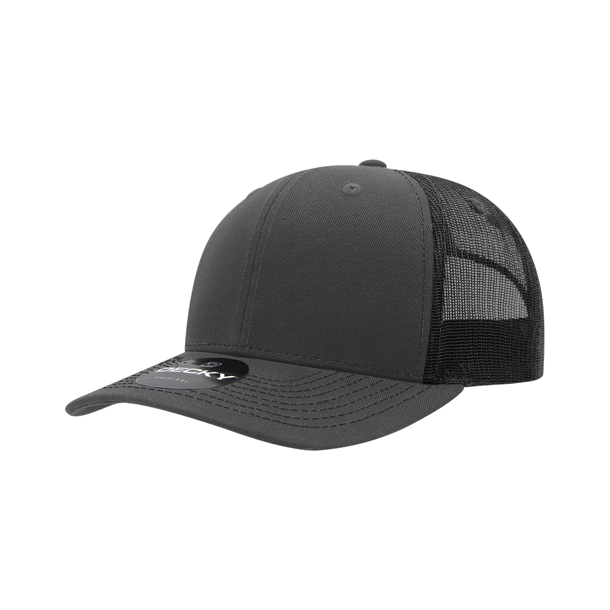 Decky 6031 6 Panel Mid Profile Structured Contra-Stitch Trucker - Cha/Blk