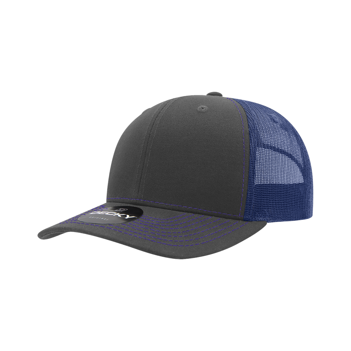 Decky 6031 6 Panel Mid Profile Structured Contra-Stitch Trucker - Cha/Nvy