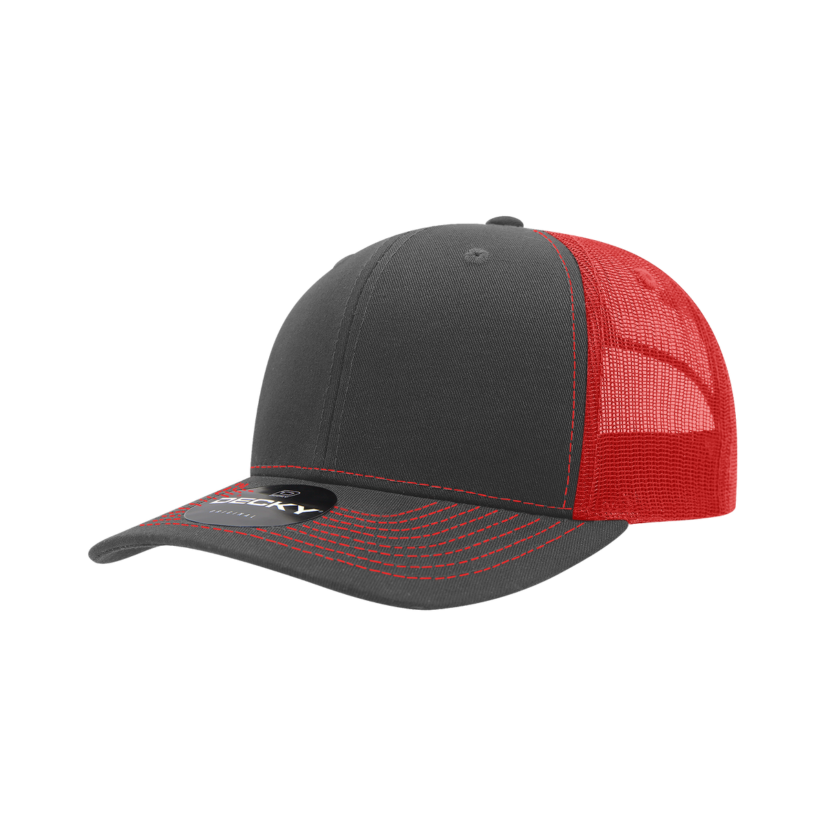 Decky 6031 6 Panel Mid Profile Structured Contra-Stitch Trucker - Cha/Red