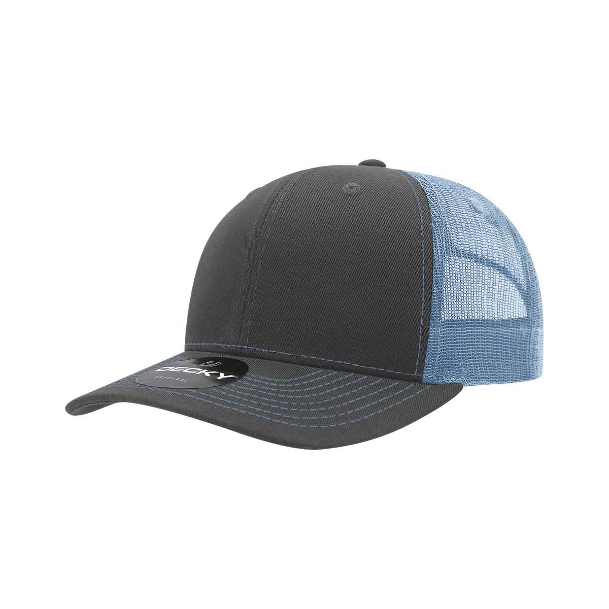 Decky 6031 6 Panel Mid Profile Structured Contra-Stitch Trucker - Cha/Sky