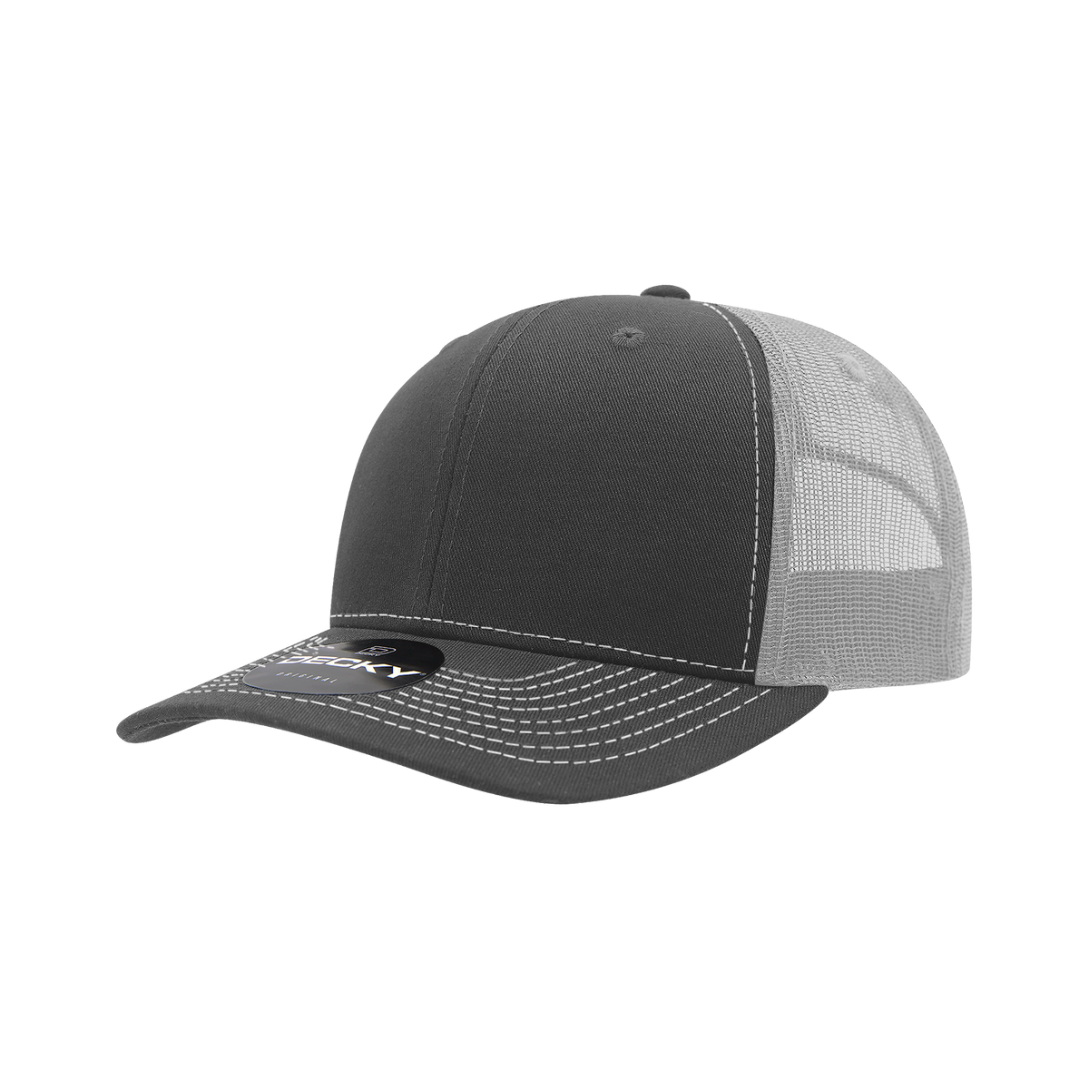 Decky 6031 6 Panel Mid Profile Structured Contra-Stitch Trucker - Cha/Wht