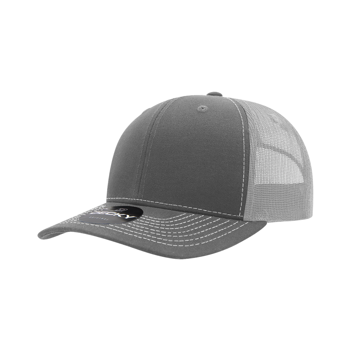Decky 6031 6 Panel Mid Profile Structured Contra-Stitch Trucker - Gry/Wht