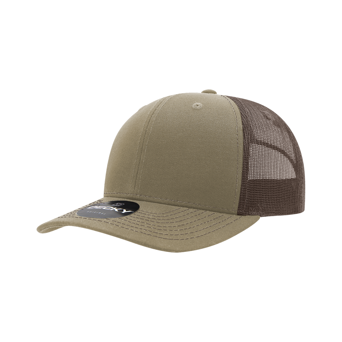 Decky 6031 6 Panel Mid Profile Structured Contra-Stitch Trucker - Kha/Brn
