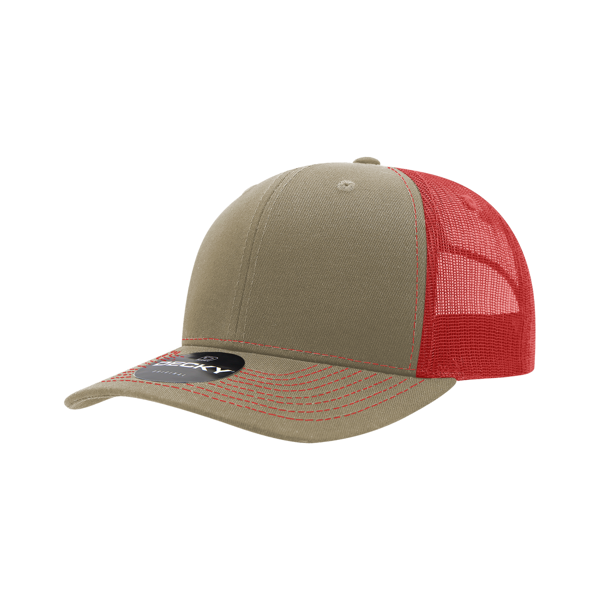 Decky 6031 6 Panel Mid Profile Structured Contra-Stitch Trucker - Kha/Car