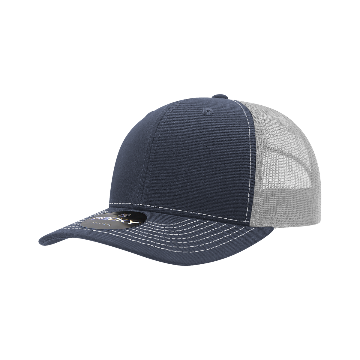 Decky 6031 6 Panel Mid Profile Structured Contra-Stitch Trucker - Nvy/Wht