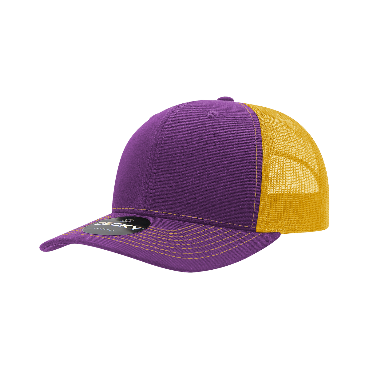 Decky 6031 6 Panel Mid Profile Structured Contra-Stitch Trucker - Pur/Gld