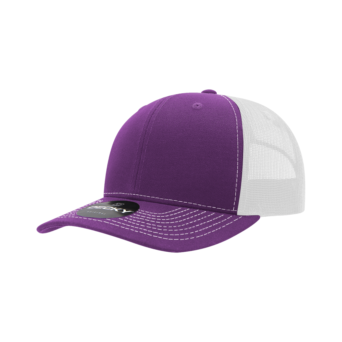 Decky 6031 6 Panel Mid Profile Structured Contra-Stitch Trucker - Pur/Wht