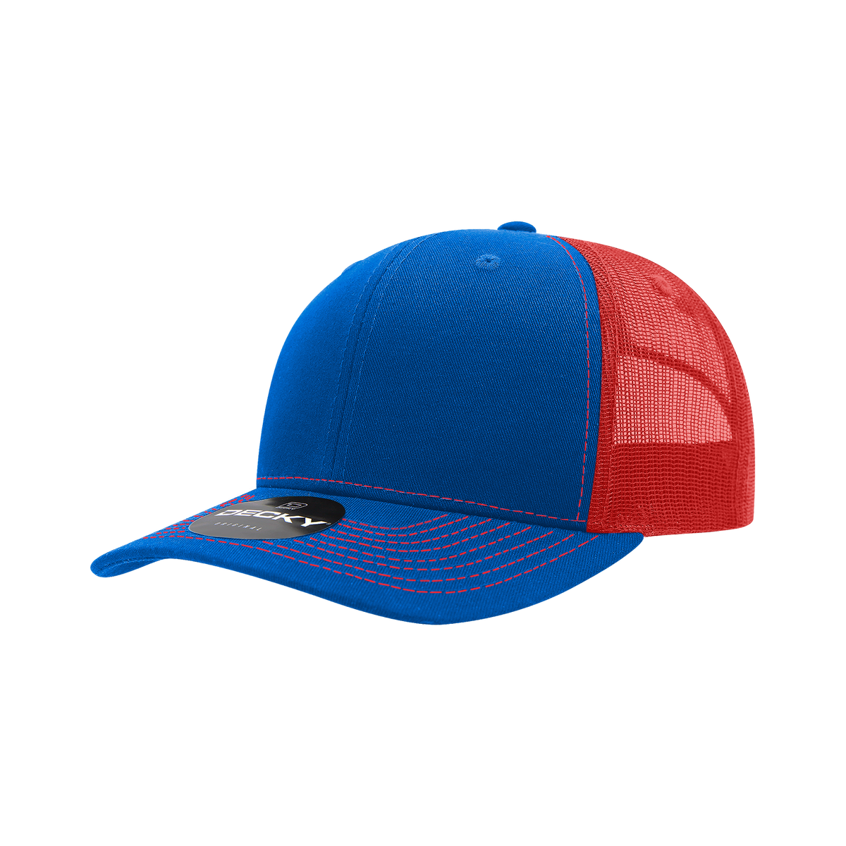 Decky 6031 6 Panel Mid Profile Structured Contra-Stitch Trucker - Ryl/Red