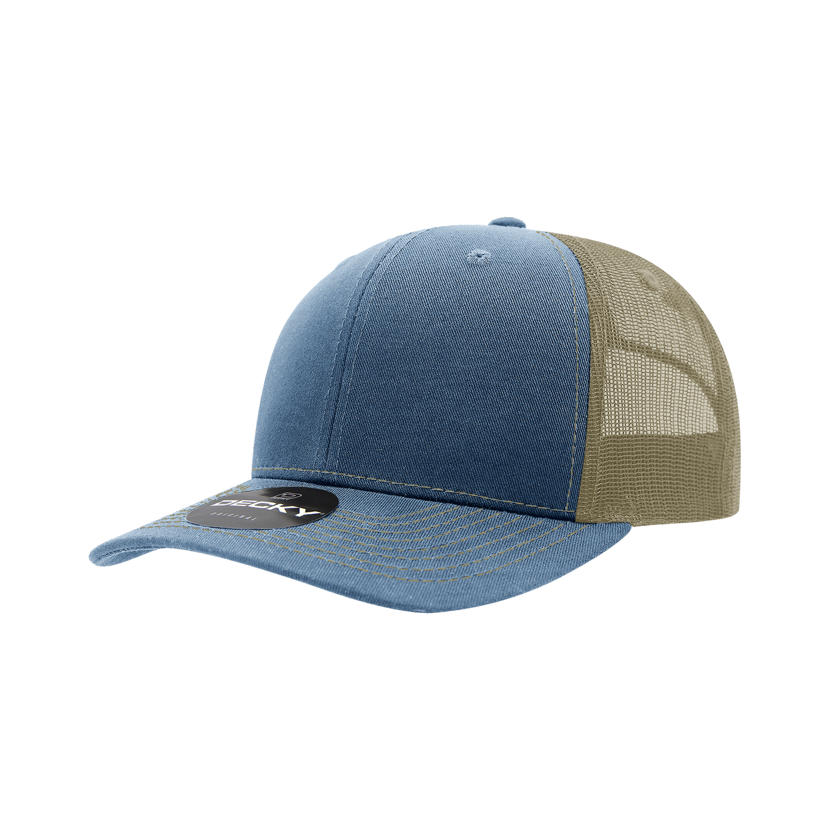 Decky 6031 6 Panel Mid Profile Structured Contra-Stitch Trucker - Sky/Kha