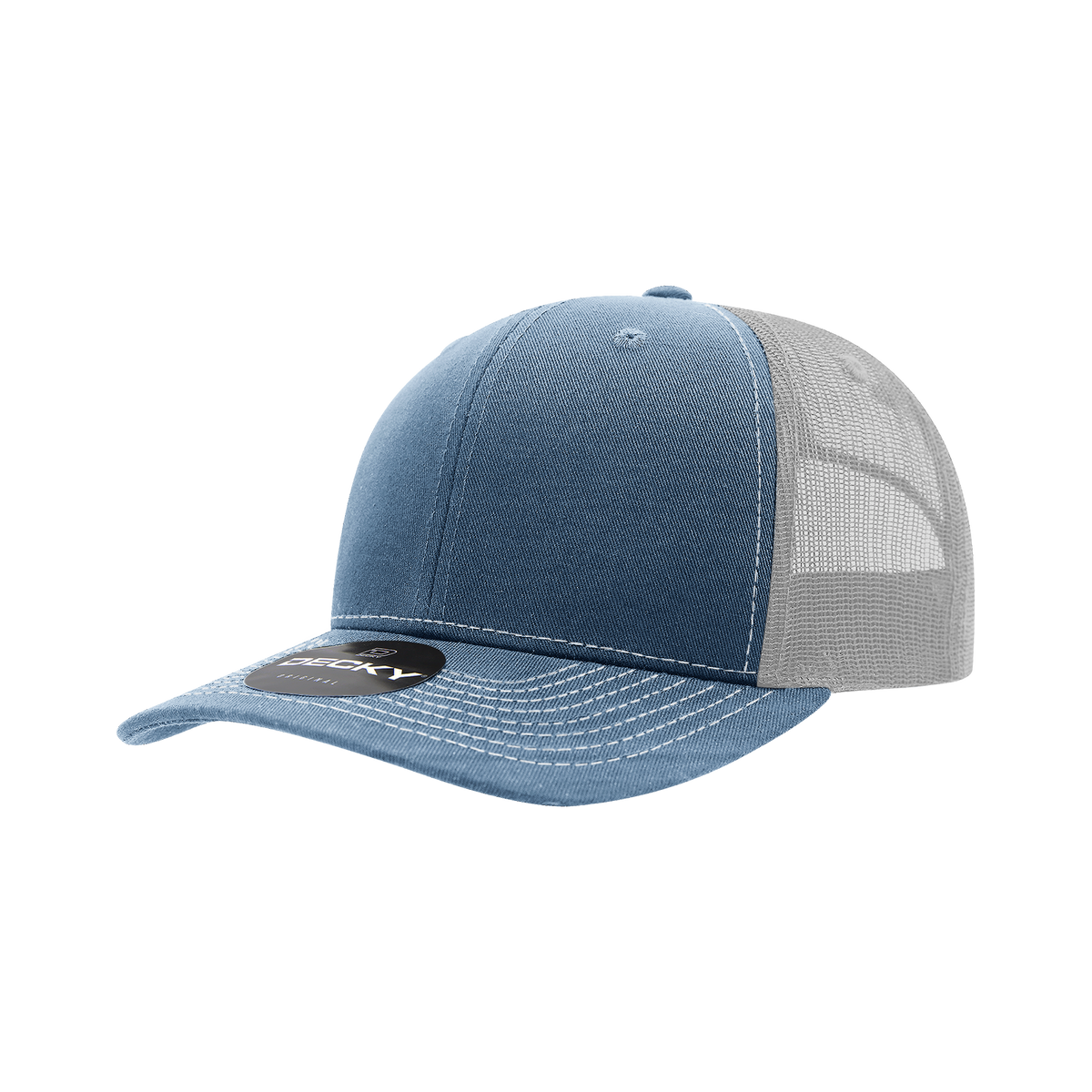 Decky 6031 6 Panel Mid Profile Structured Contra-Stitch Trucker - Sky/Wht