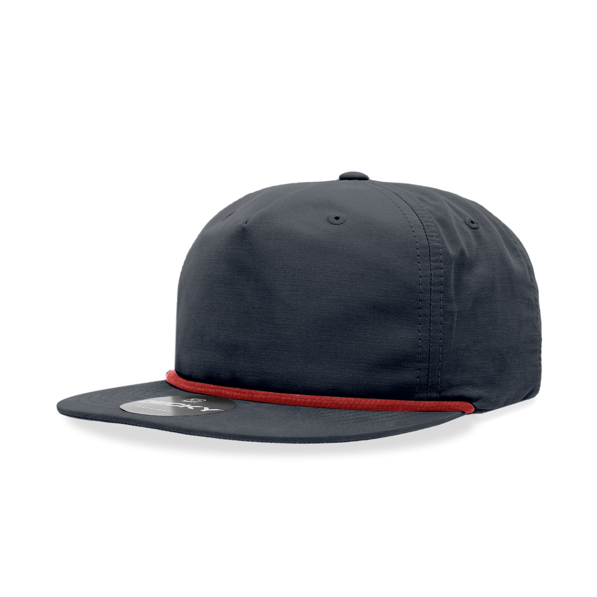 Decky 6032 5 Panel Half Dome Profile Relaxed Cotton Blend Rope Hat - Navy/Red