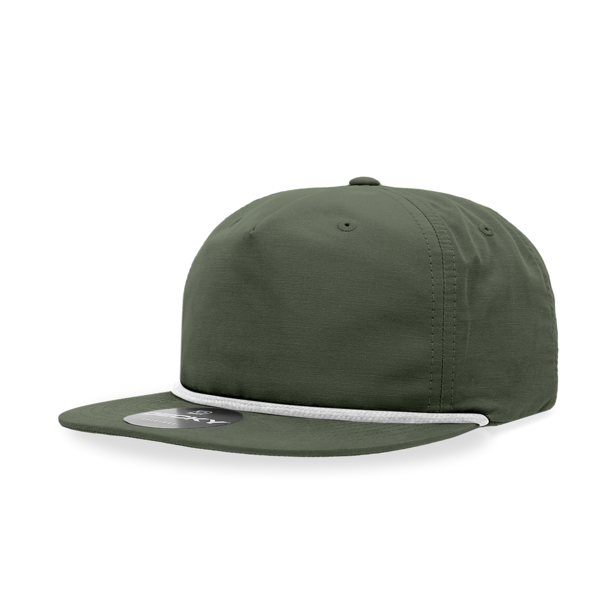 Decky 6032 5 Panel Half Dome Profile Relaxed Cotton Blend Rope Hat - Olive/White