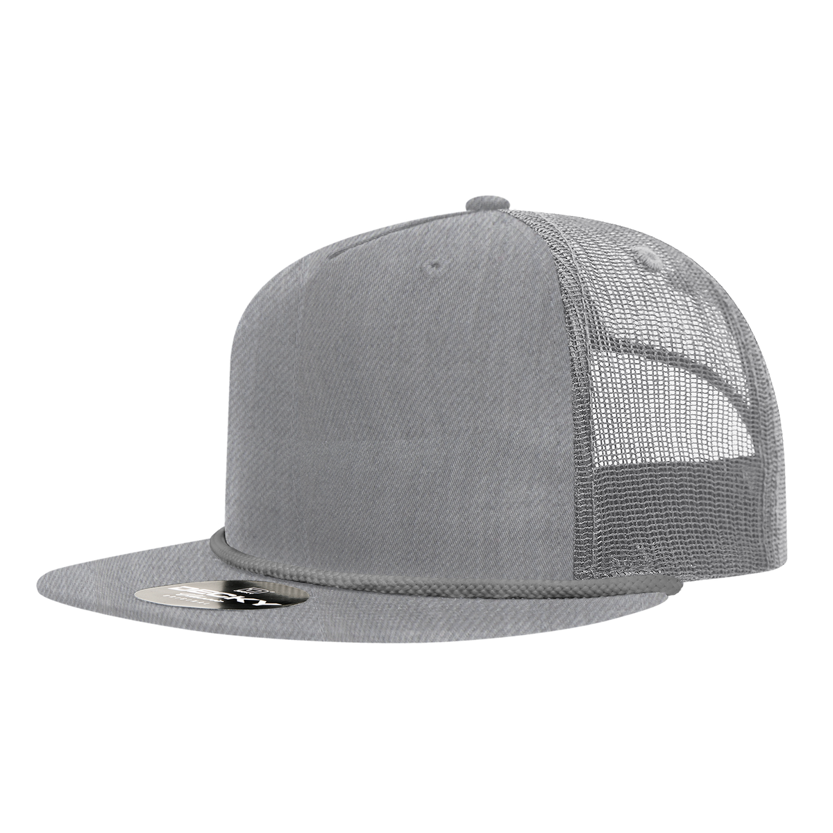 Decky 6041 5 Panel Half Dome Profile Relaxed Cotton Blend Trucker w/Rope - Heather Grey