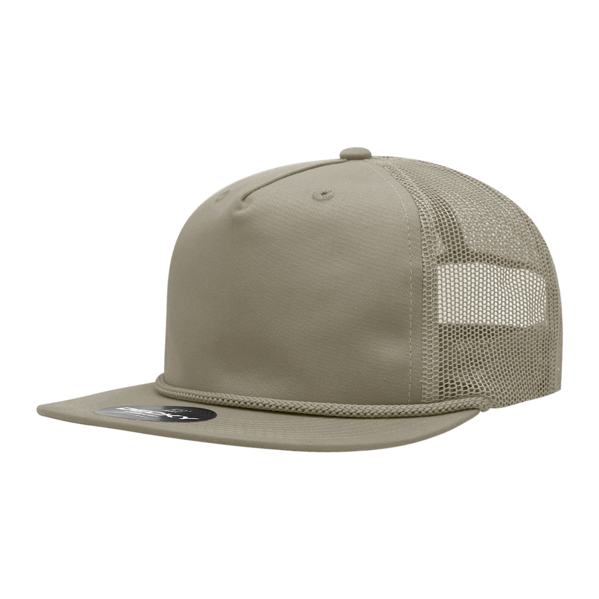 Decky 6041 5 Panel Half Dome Profile Relaxed Cotton Blend Trucker w/Rope - Khaki