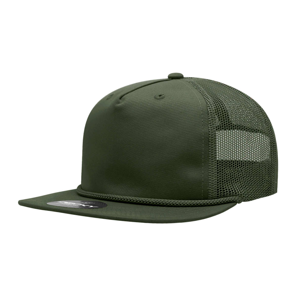 Decky 6041 5 Panel Half Dome Profile Relaxed Cotton Blend Trucker w/Rope - Olive