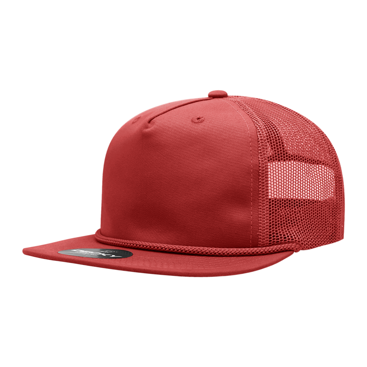 Decky 6041 5 Panel Half Dome Profile Relaxed Cotton Blend Trucker w/Rope - Red