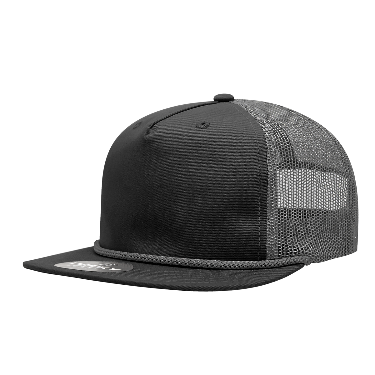 Decky 6041 5 Panel Half Dome Profile Relaxed Cotton Blend Trucker w/Rope - Black/Charcoal