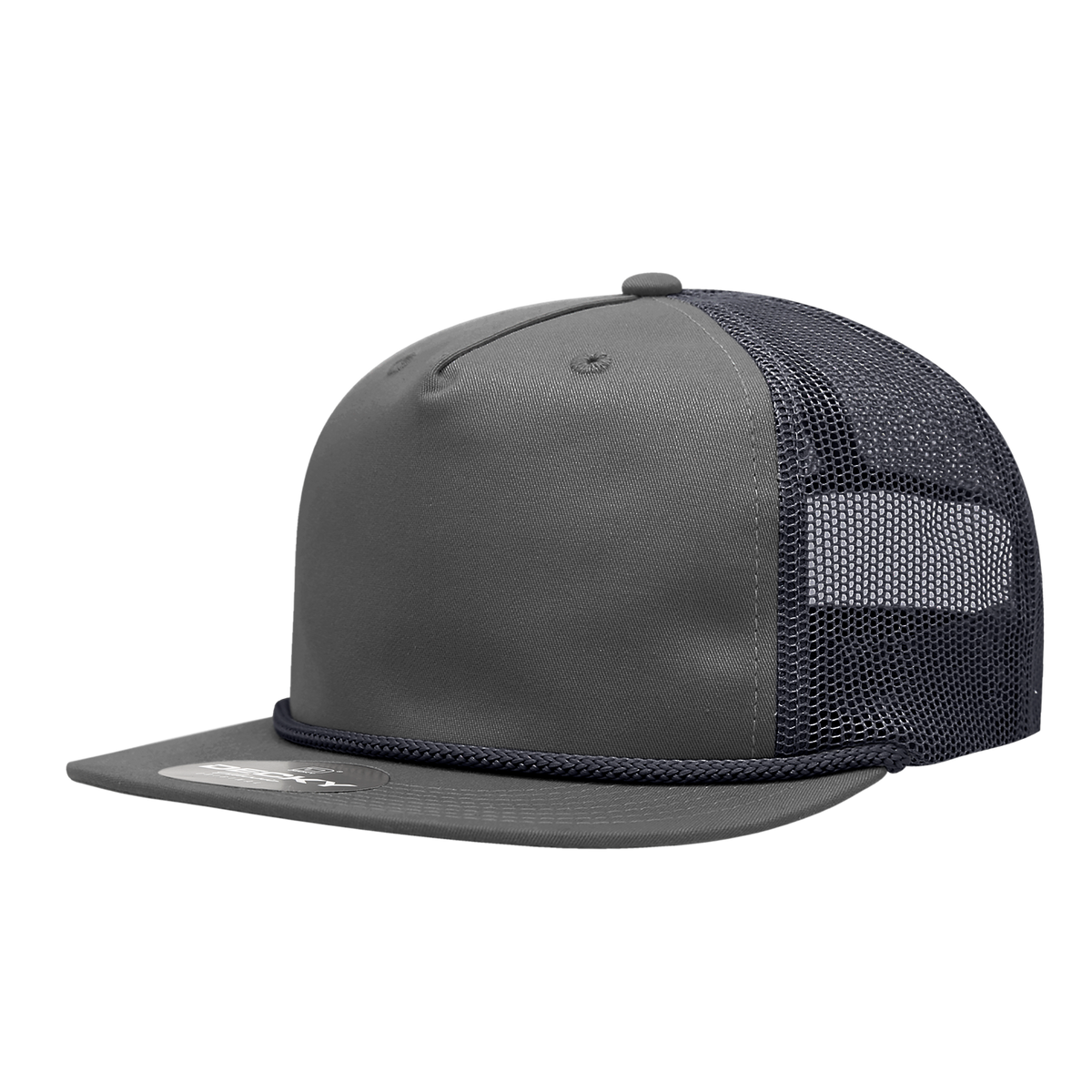 Decky 6041 5 Panel Half Dome Profile Relaxed Cotton Blend Trucker w/Rope - Charcoal/Navy