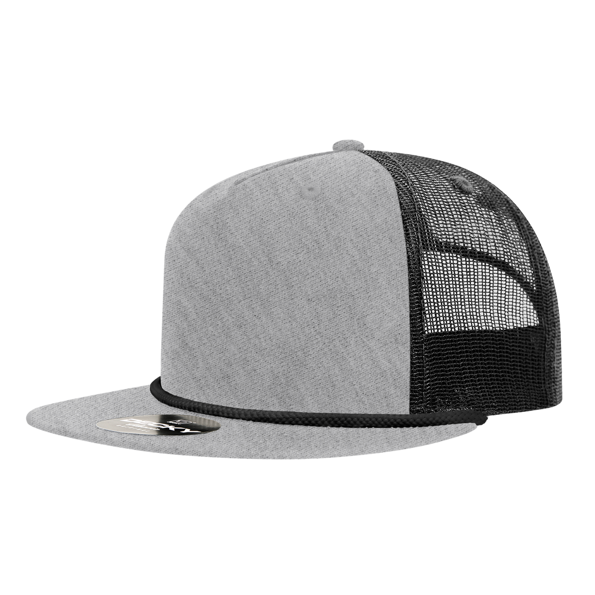Decky 6041 5 Panel Half Dome Profile Relaxed Cotton Blend Trucker w/Rope - Heather Grey/Black