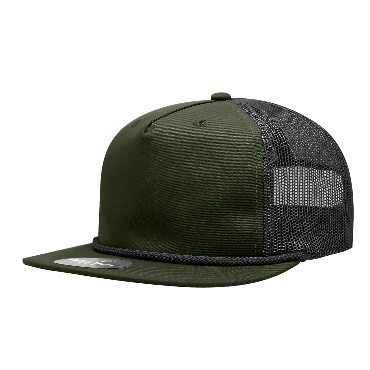 Decky 6041 5 Panel Half Dome Profile Relaxed Cotton Blend Trucker w/Rope - Olive/Black