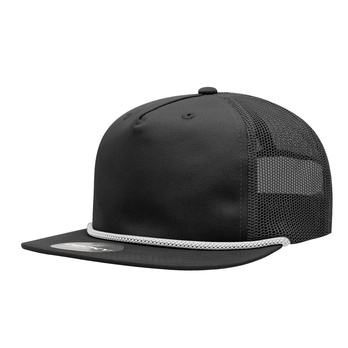 Decky 6041 5 Panel Half Dome Profile Relaxed Cotton Blend Trucker w/Rope - Black/White