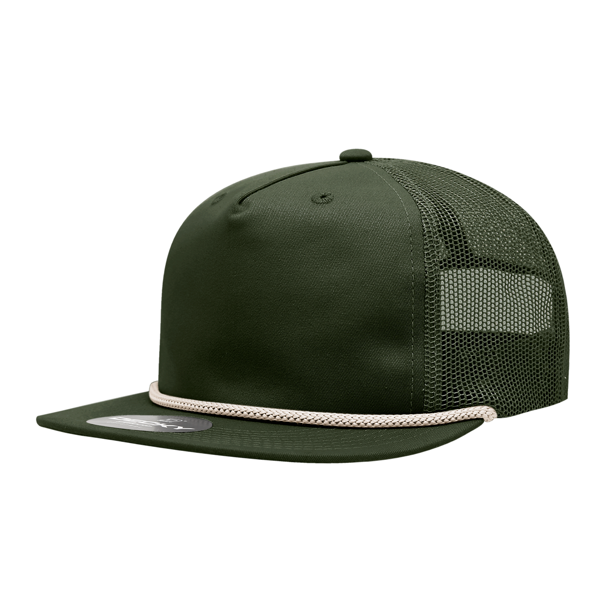 Decky 6041 5 Panel Half Dome Profile Relaxed Cotton Blend Trucker w/Rope - Olive/Ivory