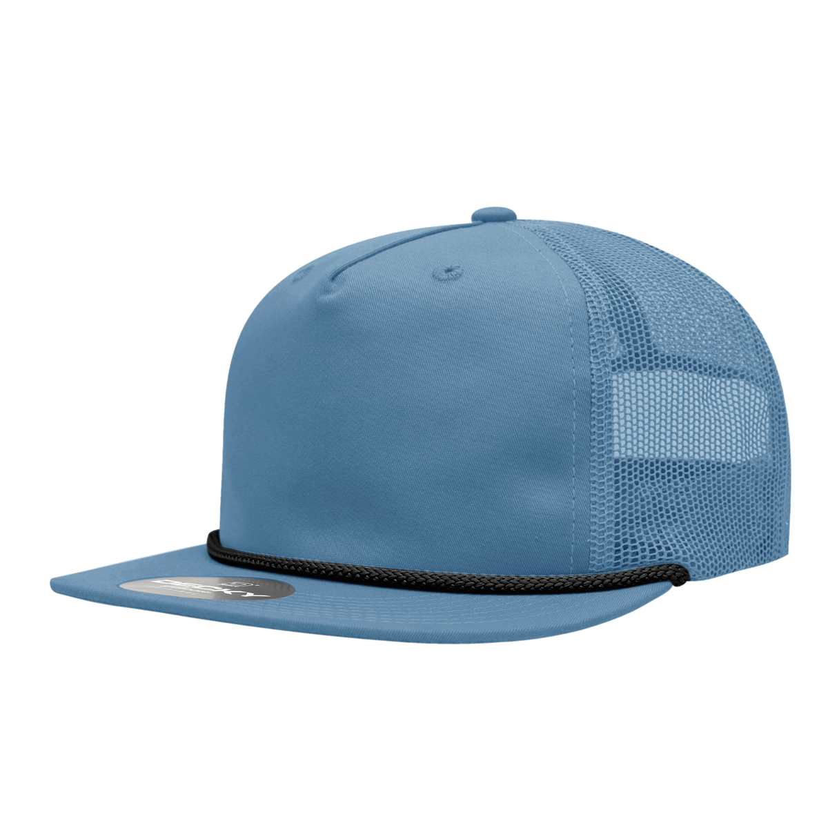 Decky 6041 5 Panel Half Dome Profile Relaxed Cotton Blend Trucker w/Rope - Sky/Black
