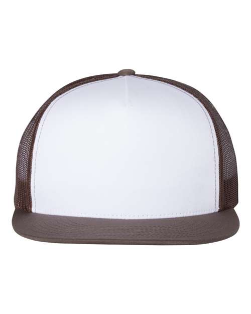 YP Classics Classic Five-Panel Trucker Cap - Brown/ White/ Brown