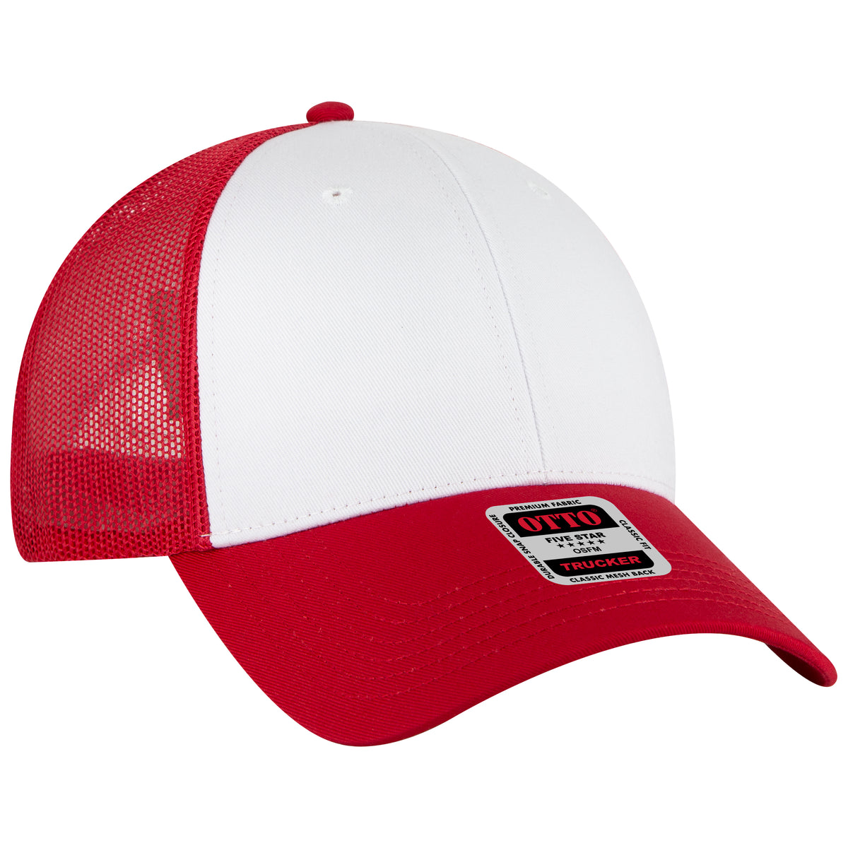 Otto Cap 83-473 6 Panel Low Profile Mesh Back Trucker Hat - Red/White/Red
