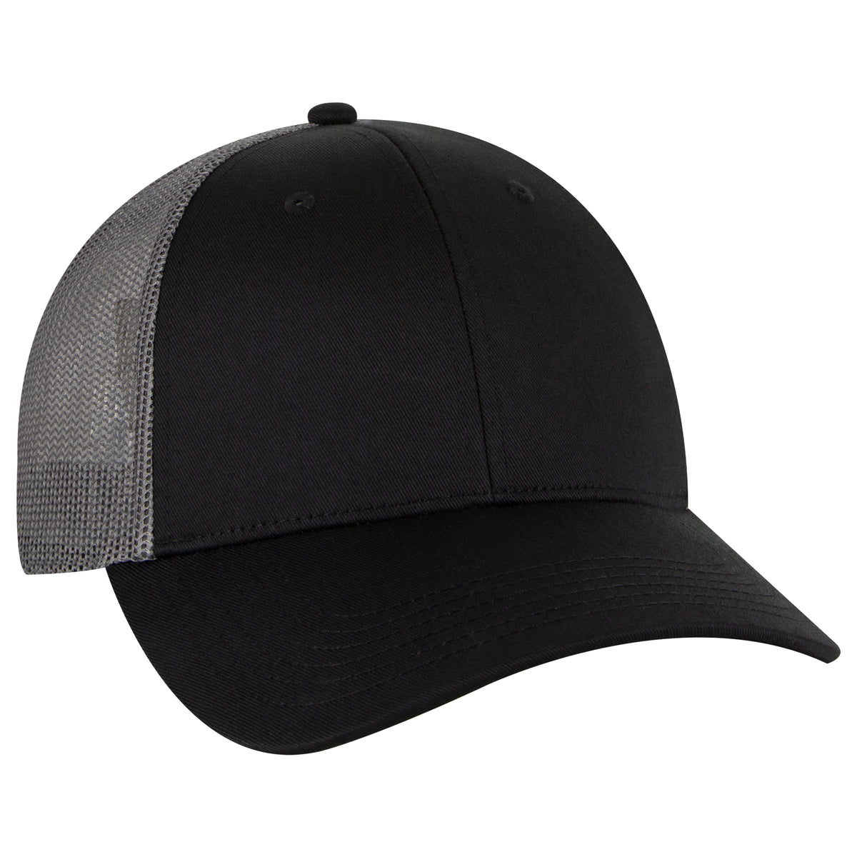 Otto Cap 83-473 6 Panel Low Profile Mesh Back Trucker Hat - Black/Black/Charcoal Gray