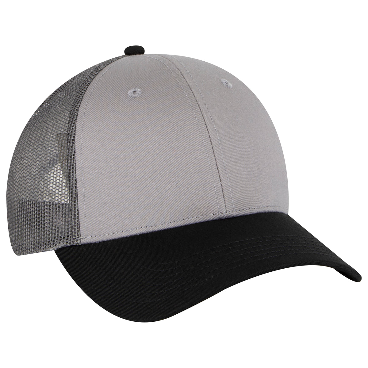 Otto Cap 83-473 6 Panel Low Profile Mesh Back Trucker Hat - Black/Gray/Charcoal Gray