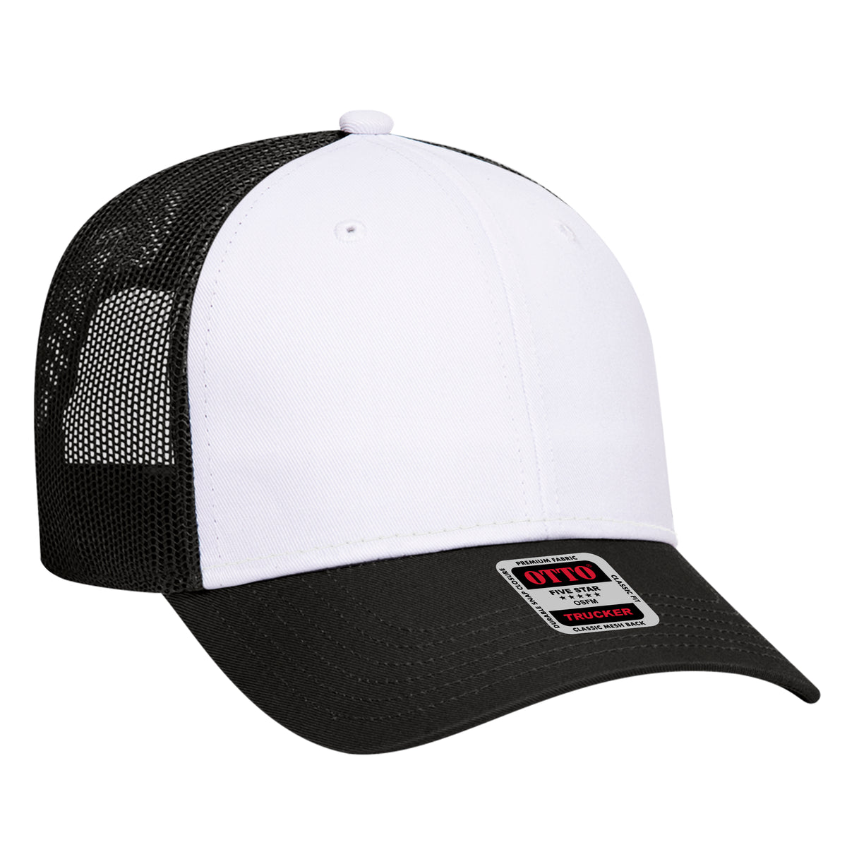 Otto Cap 83-473 6 Panel Low Profile Mesh Back Trucker Hat - Black/White/Black