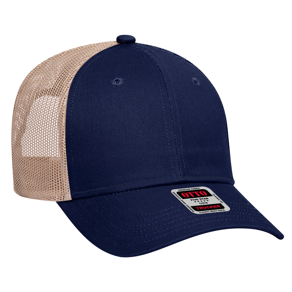 Otto Cap 83-473 6 Panel Low Profile Mesh Back Trucker Hat - Navy/Navy/Khaki