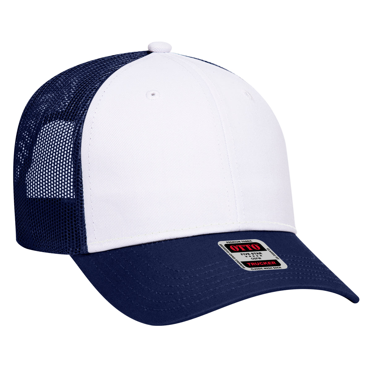 Otto Cap 83-473 6 Panel Low Profile Mesh Back Trucker Hat - Navy/White/Navy