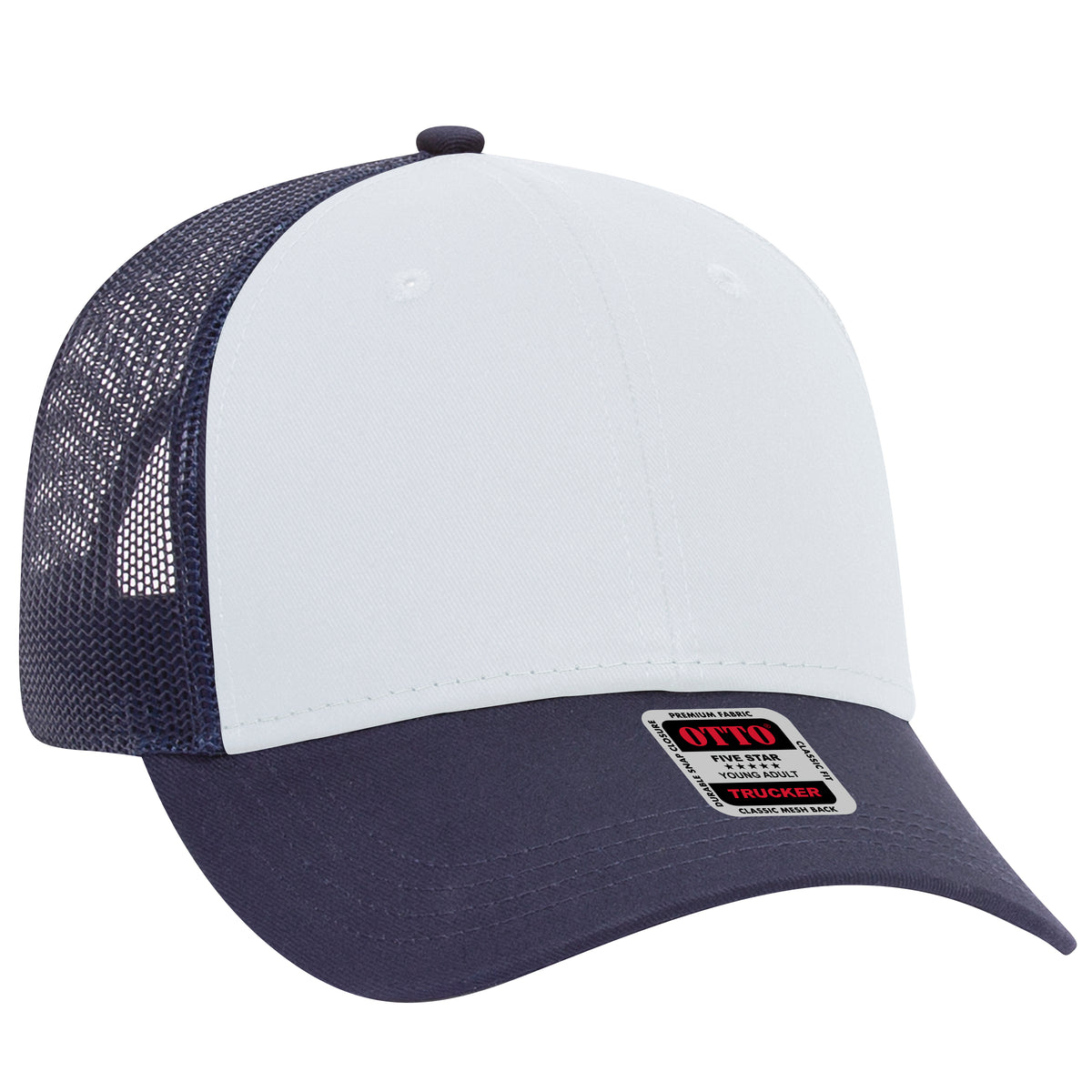 Otto Cap 83-473 6 Panel Low Profile Mesh Back Trucker Hat - Navy/White/Navy