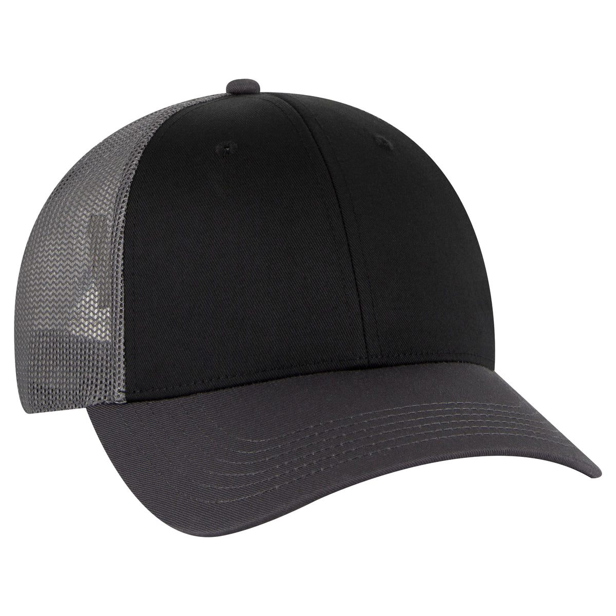 Otto Cap 83-473 6 Panel Low Profile Mesh Back Trucker Hat - Charcoal Gray/Black/Charcoal Gray