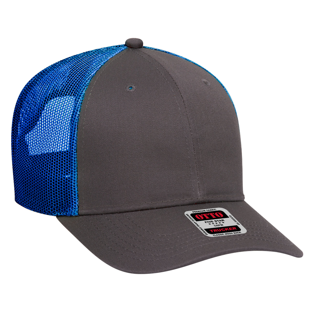 Otto Cap 83-473 6 Panel Low Profile Mesh Back Trucker Hat - Charcoal Gray/Charcoal Gray/Royal