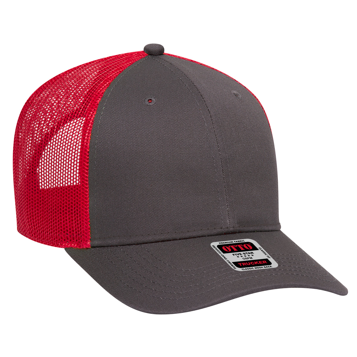 Otto Cap 83-473 6 Panel Low Profile Mesh Back Trucker Hat - Charcoal Gray/Charcoal Gray/Red