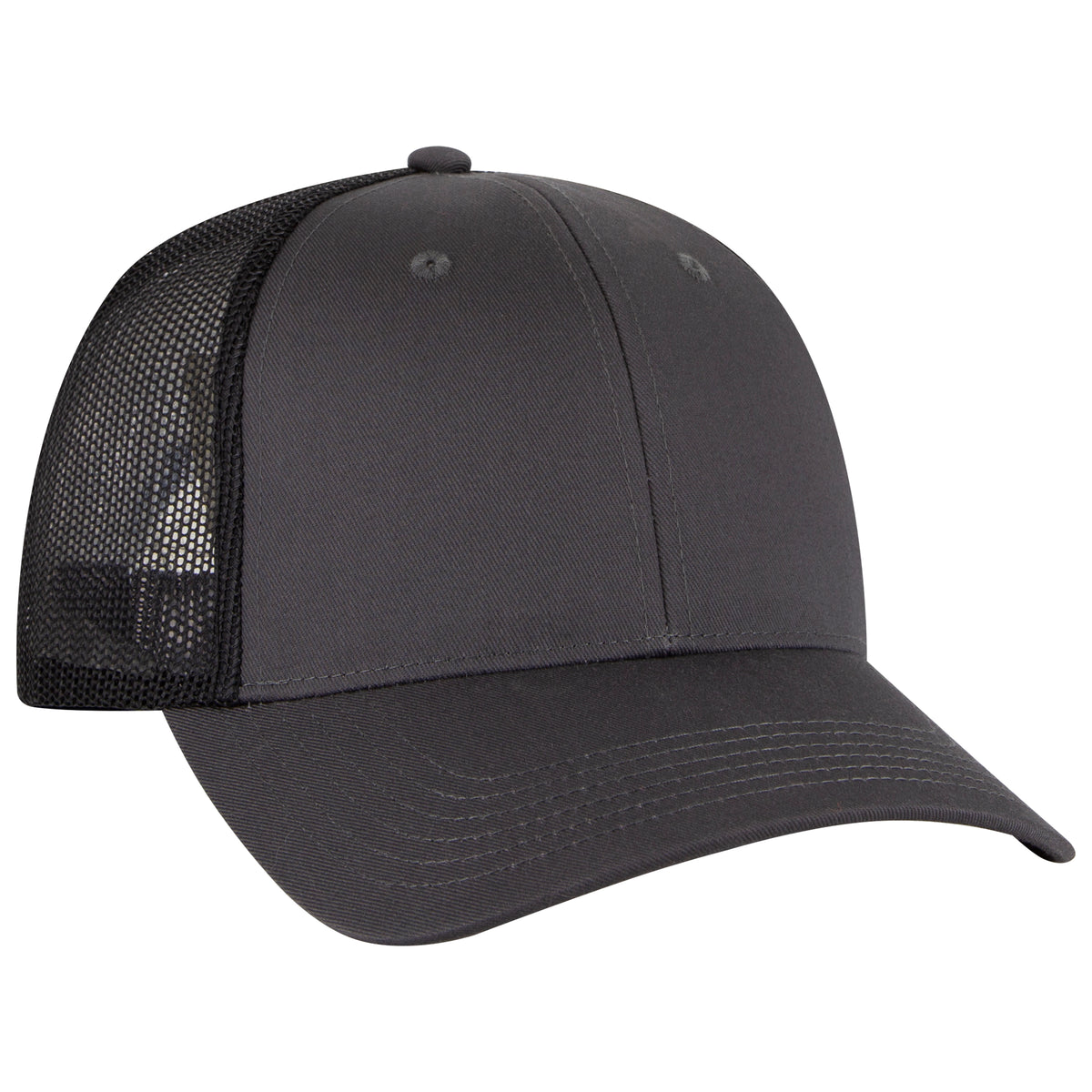Otto Cap 83-473 6 Panel Low Profile Mesh Back Trucker Hat - Charcoal Gray/Charcoal Gray/Black