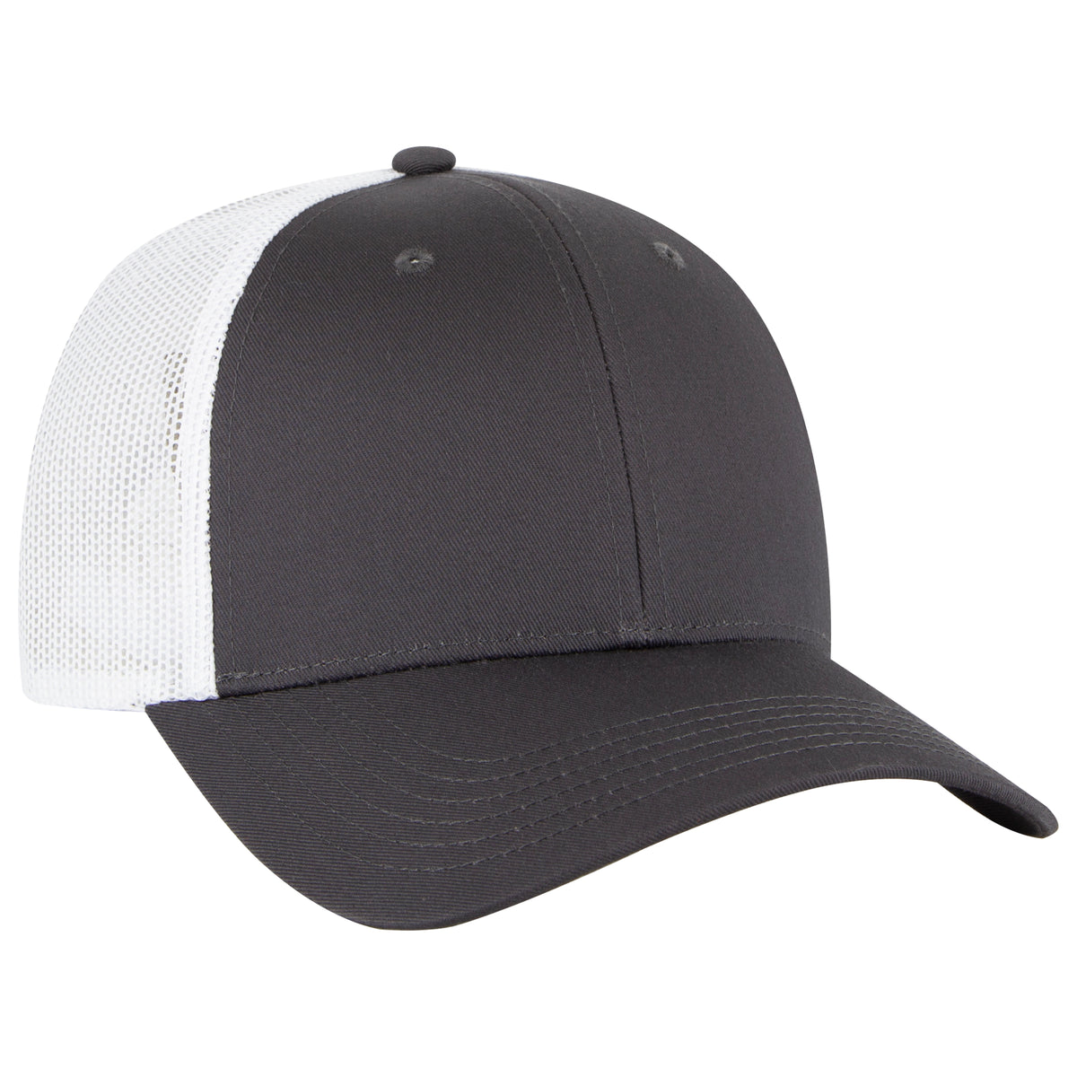 Otto Cap 83-473 6 Panel Low Profile Mesh Back Trucker Hat - Charcoal Gray/Charcoal Gray/White