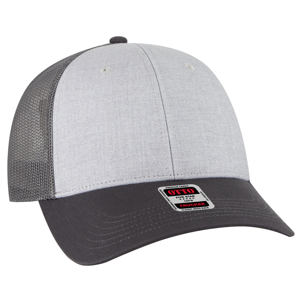 Otto Cap 83-473 6 Panel Low Profile Mesh Back Trucker Hat - Charcoal Gray/Heather Gray/Charcoal Gray